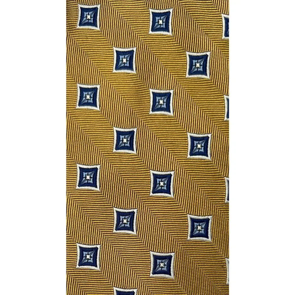 Jos A Bank 100% Silk Tie Gold Blue Geometric Herringbone Classic